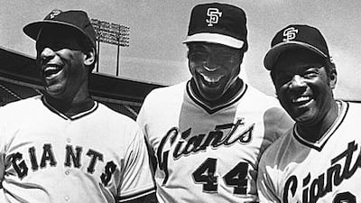 Orlando Cepeda, left, Willie McCovey, centre, and Willie Mays never won a title in San Francisco.