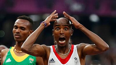 Britain's Mo Farah reacts as he wins the men's 5000m final at the London 2012 Olympic Games. Lucy Nicholson/Reuters