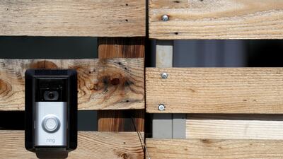 A Ring doorbell outside Ring's offices in Santa Monica, California. Amazon has bought the firm for more then $1 billion dollars Andrew Gombert/EPA/