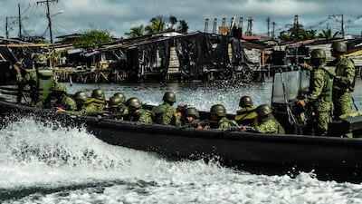 A Colombian navy patrol off Buenaventura, most of which is controlled by gangs. AFP
