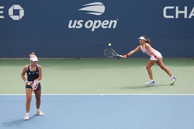 Malak El Allami and Emily Sartz-Lunde compete in the US Open junior girls' doubles final. AFP