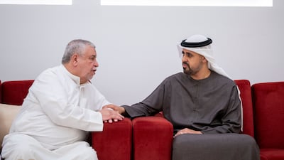 Sheikh Theyab bin Mohamed, deputy chairman of the Presidential Court for Development and Fallen Heroes’ Affairs, and chairman of the International Humanitarian and Philanthropic Council, shared his condolences with Alaa's family. Yousef Alhammadi / Abu Dhabi Media Office