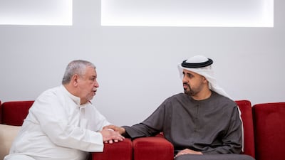 Sheikh Theyab bin Mohamed, deputy chairman of the Presidential Court for Development and Fallen Heroes’ Affairs, and chairman of the International Humanitarian and Philanthropic Council, shared his condolences with Alaa's family. Yousef Alhammadi / Abu Dhabi Media Office