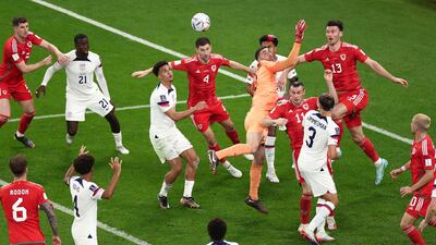 Matt Turner and Antonee Robinson of the U. S. in action with Wales' Gareth Bale and Ben Davies. Reuters
