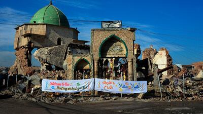 The UAE pledged $50.4 million (Dh185m) to restore Al Nuri Mosque and the minaret, in addition to providing expertise and support to co-ordinate the reconstruction. AFP
