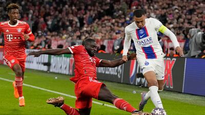 Dayot Upamecano 8: French defender was very impressive for Bayern and stood up well to the dangers of Mbappe and Messi. AP