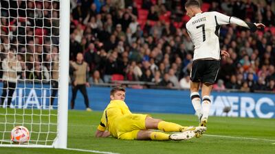 Germany's Kai Havertz levels at 3-3 after a Nick Pope blunder. AP