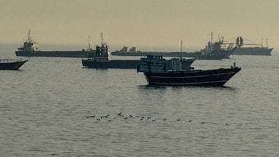 Vessels anchored in the Strait of Hormuz, off the port city of Khasab in Oman. Traffic has come down to a trickle through the vital waterway that has sent sent global energy prices soaring. AFP