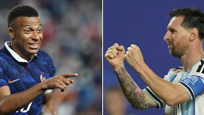 France's Kylian Mbappe, left, and Argentina's Lionel Messi both have six goals at the 2026 World Cup finals. AFP