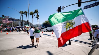 Fans outside the stadium in Los Angeles before the Iran-New Zealand match. Reuters