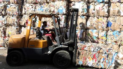 Waste cardboard for recycling.