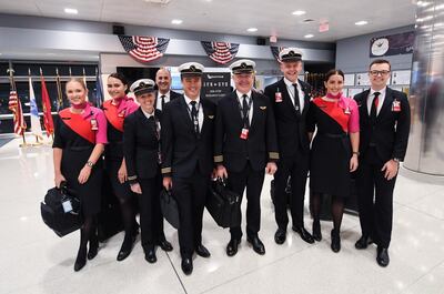 Some of the crew serving Qantas' first Project Sunrise research flight. Courtesy Qantas