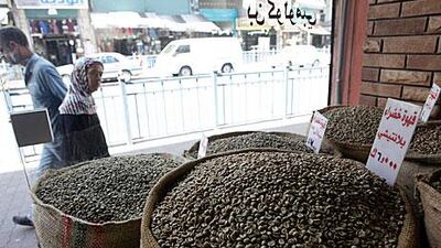Al-Ghazal coffee shop in Amman displays its beans last week. A kilogramme of premium coffee can now fetch up to $21.