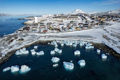 Icebergs floating off Nuuk, Greenland, on March 11, 2025. AFP
