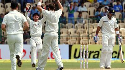 New Zealand's Tim Southee celebrates after taking Virat Kohli's wicket during the second Test against India.