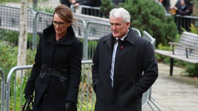 Former Manchester United player Mark Hughes at Manchester Cathedral for the funeral. Reuters