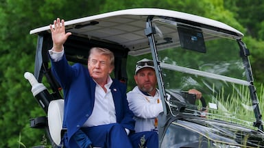 US President Donald Trump during day three of the LIV Golf Virginia at Trump National Golf Club on Saturday. Getty Images