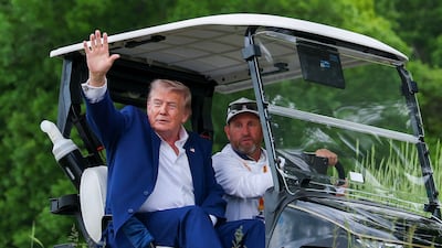 US President Donald Trump during day three of the LIV Golf Virginia at Trump National Golf Club on Saturday. Getty Images