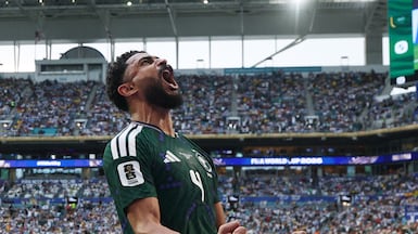 Saudi Arabia's Abdulelah Al Amri celebrates scoring their first goal in Miami. Reuters