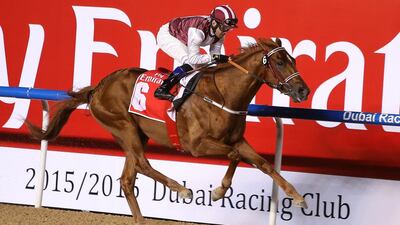 Special Fighter, with Fernando Jara on board, won the third round of the Al Maktoum Challenge comfortably. Pawan Singh / The National