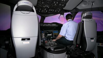 A Boeing 787 flight simulator.