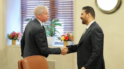 Iraqi Prime Minister Ali al-Zaidi meets with US Secretary of Energy Christopher Wright in Washington, on Friday. Reuters