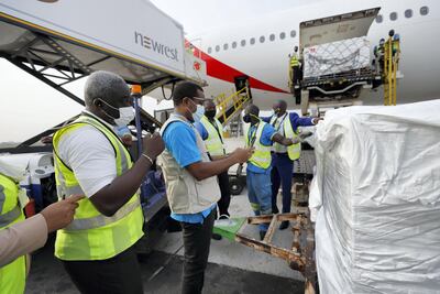 Doses made by the Serum Institute of India have been exported around the world, seen here being unloaded in Ghana. Unicef