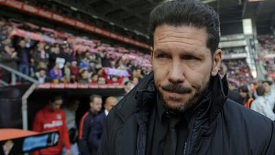 Atletico Madrid manager Diego Simeone shown during his team's defeat to Sporting Gijon on Saturday. Eloy Alonso / Reuters / March 19, 2016
