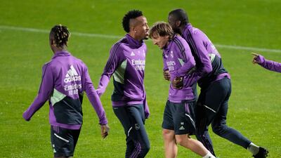 Real Madrid plyrs during training in Riyadh ahead of their Spanish Super Cup semi-final against Valencia. AP