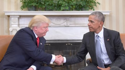 In November 2016, newly-elected US president Donald Trump and the outgoing Barack Obama met for the first time in the White House. The two men had wildly criticised each other during the preceding presidential campaign, but said they had an 'excellent' meeting before posing for awkward photos for the press. AFP