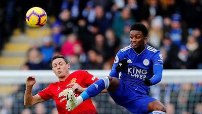 Leicester City's Demarai Gray in action with Matic. Reuters