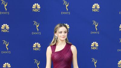 Joey King in pretty plum Zac Posen. Photo / EPA