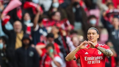 Benfica's Darwin Nunez after scoring against Belenenses on Lisbon in April, 2022. AFP