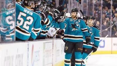 Joe Thornton, No 19, is one of many San Jose Sharks players over the age of 30.