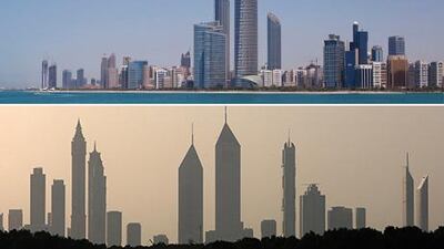 The Abu Dhabi and Dubai skylines. The two emirates will complement each other with their development.