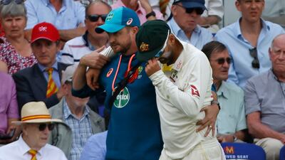 Australia bowler Nathan Lyon after injuring his calf. AFP