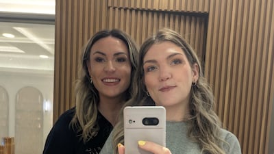 The writer, front, with one of her oldest friends from the UK, who now lives in the UAE with her family. Hayley Kadrou / The National