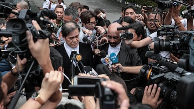 Hisyam Teh Toh Teik (C-L) and Naran Singh (C-R), lawyers of Doan Thi Huong of Vietnam, speak to journalists ahead of the trial of the suspects in the assassination of North Korean leader Kim Jong-un's half-brother in Shah Alam, Malaysia on October 2, 2017. Fazry Ismail / EPA