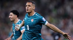 Ali Al Hamadi celebrates scoring Iraq's first goal in the World Cup play-off win over Bolivia in Mexico. AFP