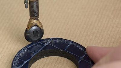 Sapphire blue leather being worked in an Hermes atelier. Courtesy: Hermes.