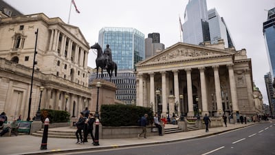 The Bank of England headquarters in the City of London. It has left interest rates on hold at 5.25%. Bloomberg