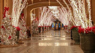 Every year, the lobby of the Roosevelt Hotel turns into one of the most magical Christmas displays in New Orleans. Photo: Roosevelt Hotel