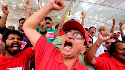 Banking services were hit as around one million bank employees went on a strike for two days as tp protest against a 'meagre' two per cent salary hike planned by the Indian Banks' Association.. EPA/SANJEEV GUPTA