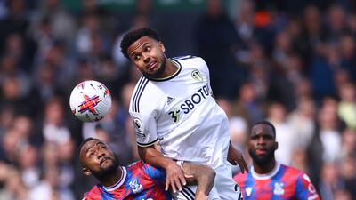 Crystal Palace's Jordan Ayew in action with Leeds United's Weston McKennie. Reuters