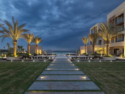 The courtyard leads to the infinity pool and the lengthy beachfront. Courtesy Kempinski Hotel Muscat