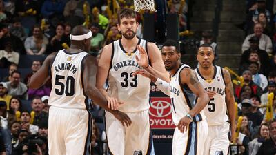 From left, Zach Randolph, Marc Gasol, Mike Conley, Courtney Lee and the Memphis Grizzlies are returning to the form that saw them reach the Western Conference finals last season. Joe Murphy / Getty Images