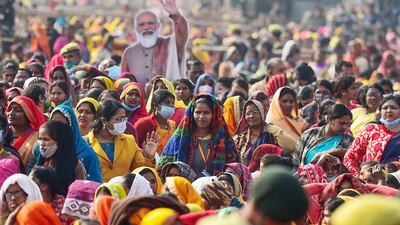 Some 200,000 women attended a rally addressed by the Indian Prime Minister Narendra Modi in Allahabad, Uttar Pradesh, despite concerns about the Omicron coronavirus variant. AFP