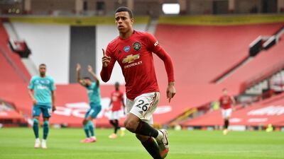 Mason Greenwood celebrates after scoring Manchester United's fourth goal. EPA