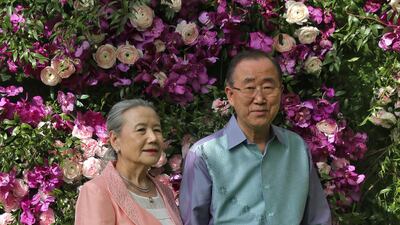 Former U.N. secretary-general Ban Ki-moon and his wife Yoo Soon-taek. Photo: Reuters
