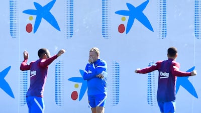 Barcelona's Dutch coach Ronald Koeman heads a training session at the Joan Gamper training ground. AFP